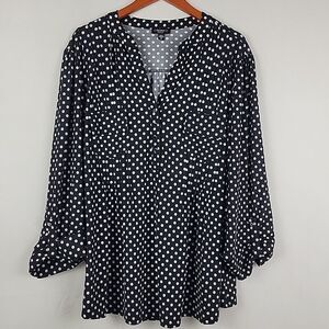 Cocomo Top Womens 3X Polka Dot 3/4 Roll Tab Sleeve Slinky V Neck Blouse Popover